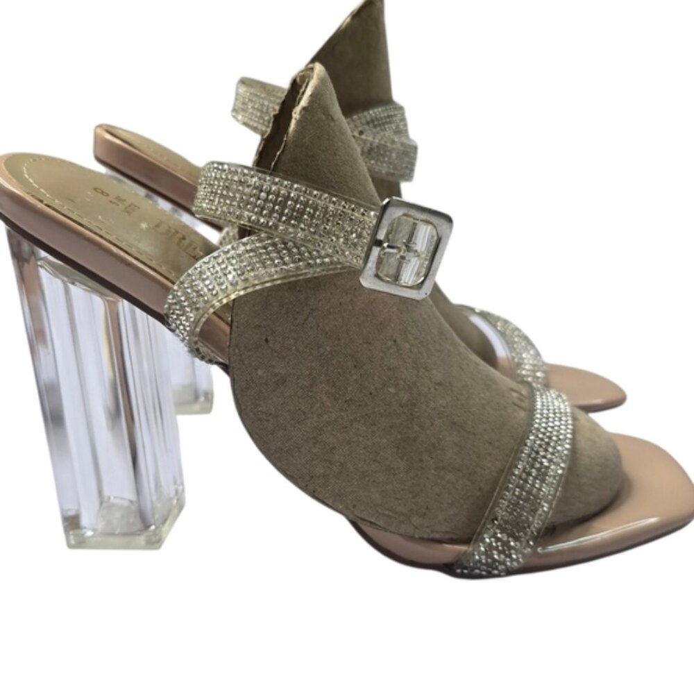 Dream Pairs Clear Chunky High Heels with Rhinestone Straps